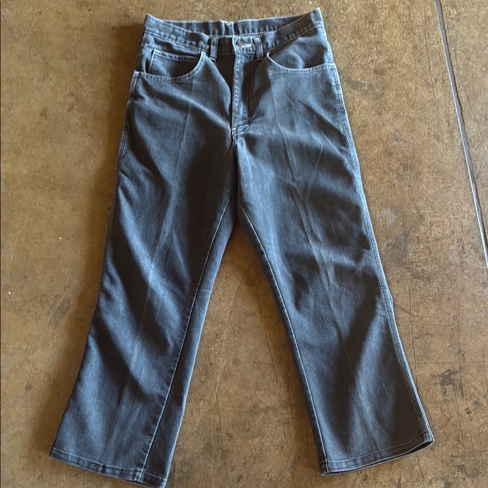 Vintage gray denim Sheplers jeans with white stitching cropped